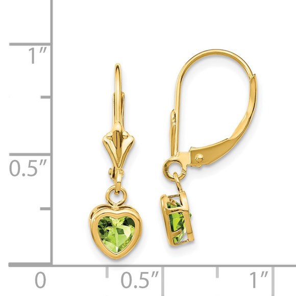 14k Yellow Gold 5mm Heart Peridot August Birthstone Ladies Earrings - Picture 4 of 4